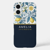 Custom Elegant Mediterranean Lemon Botanical Navy Case-Mate iPhoneケース (裏面)