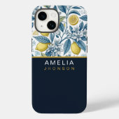 Custom Elegant Mediterranean Lemon Botanical Navy Case-Mate iPhoneケース (裏面)