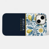 Custom Elegant Mediterranean Lemon Botanical Navy Case-Mate iPhoneケース (裏面 (横))