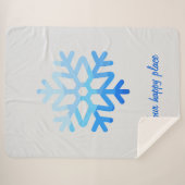 Custom Elegant Minimalist Geometric Snowflake Blue シェルパブランケット (正面(横))