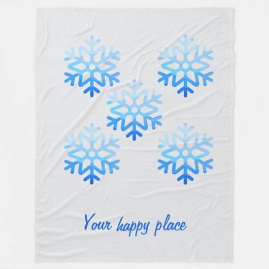 Custom Elegant Minimalist Geometric Snowflake Blue フリースブランケット (正面)