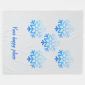 Custom Elegant Minimalist Geometric Snowflake Blue フリースブランケット (正面(横))