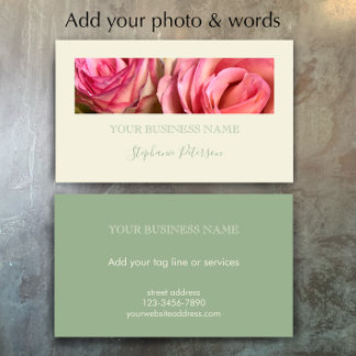 Custom Elegant Modern Sage Green Photo Template  名刺