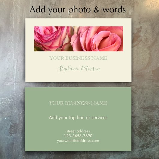 Custom Elegant Modern Sage Green Photo Template  名刺