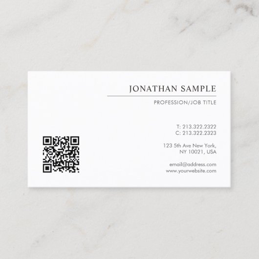 Custom Elegant Modern Simple Template QR Code 名刺 (正面)