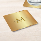 Custom Elegant Name Monogram Initial Template Gold スクエアペーパーコースター (アングル)