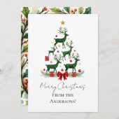 Custom Elegant Reindeer Tree Christmas Card シーズンカード (正面/裏面)