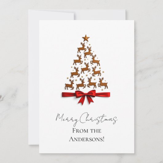 Custom Elegant Reindeer Tree Christmas Card シーズンカード (正面)