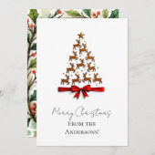 Custom Elegant Reindeer Tree Christmas Card シーズンカード (正面/裏面)