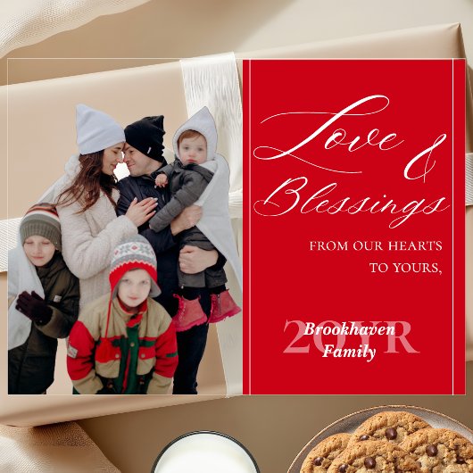 Custom Elegant Script 1 Family Photo Holiday Card アクリル招待状
