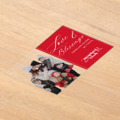 Custom Elegant Script 1 Family Photo Holiday Card アクリル招待状 (レイダウン)
