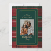 Custom Elegant Tartan Plaid Family Photo Christmas シーズンカード (正面)