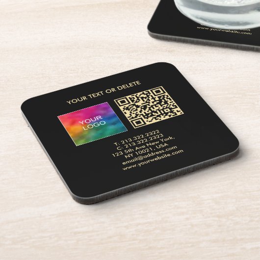Custom Elegant Template QR Code Black And Gold コースター (左側)