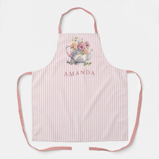 Custom Elegant Vintage Floral Teapot  エプロン (正面)