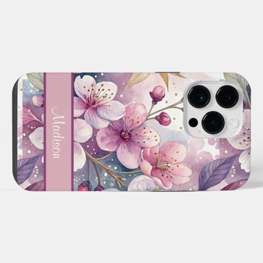 Custom Elegant Watercolor Cherry Blossom Sakura iPhoneケース (裏面横)