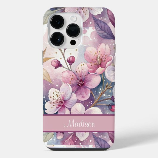 Custom Elegant Watercolor Cherry Blossom Sakura iPhoneケース (裏面)