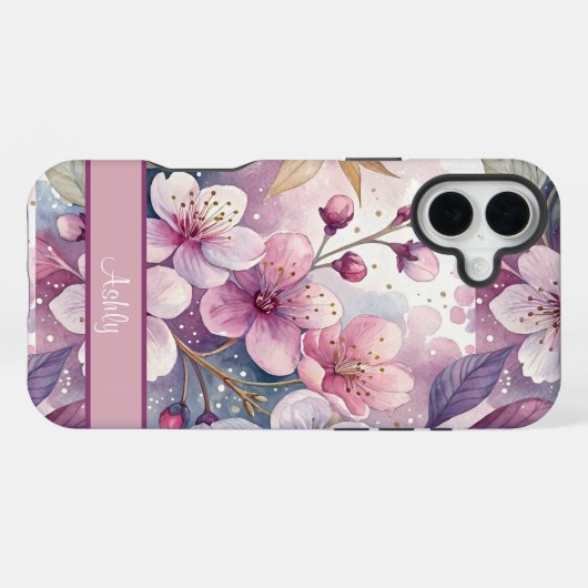 Custom Elegant Watercolor Cherry Blossom Sakura iPhoneケース (裏面横)