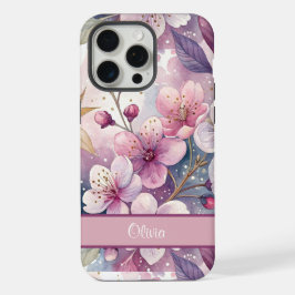 Custom Elegant Watercolor Cherry Blossom Sakura iPhone 15 Pro Maxケース