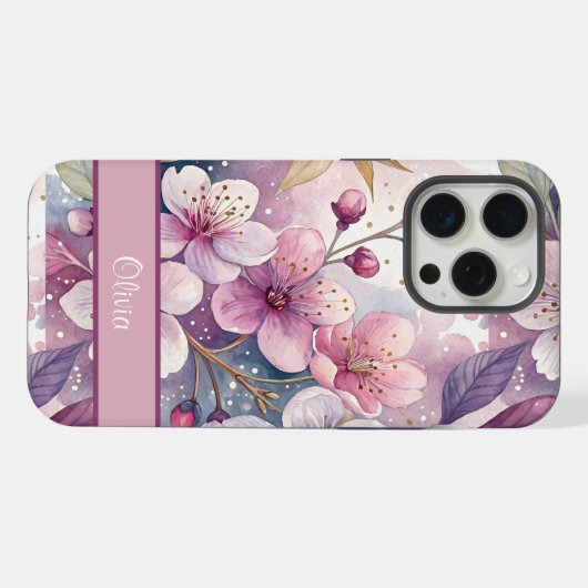 Custom Elegant Watercolor Cherry Blossom Sakura iPhoneケース (裏面横)
