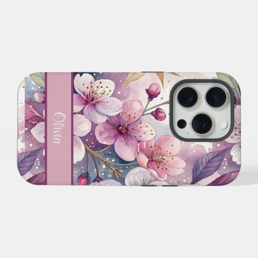 Custom Elegant Watercolor Cherry Blossom Sakura iPhoneケース (裏面横)