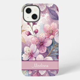 Custom Elegant Watercolor Cherry Blossom Sakura iPhone 13ケース