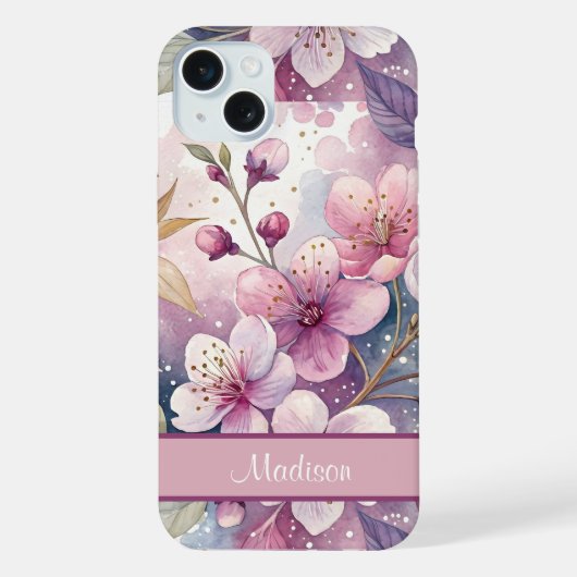 Custom Elegant Watercolor Cherry Blossom Sakura iPhoneケース (裏面)