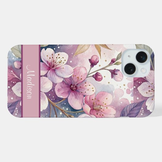 Custom Elegant Watercolor Cherry Blossom Sakura iPhoneケース (裏面横)
