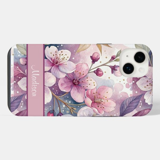 Custom Elegant Watercolor Cherry Blossom Sakura iPhoneケース (裏面横)