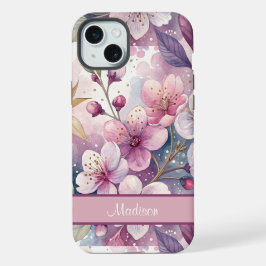 Custom Elegant Watercolor Cherry Blossom Sakura iPhone 15 Plusケース