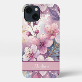 Custom Elegant Watercolor Cherry Blossom Sakura iPhone 13ケース