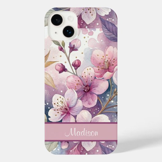 Custom Elegant Watercolor Cherry Blossom Sakura iPhoneケース (裏面)