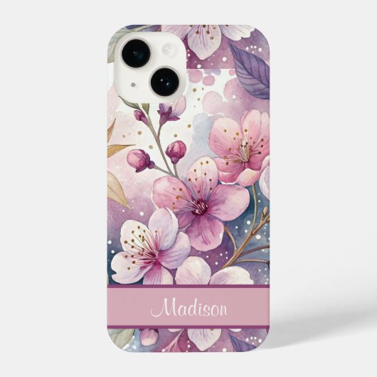 Custom Elegant Watercolor Cherry Blossom Sakura iPhoneケース (裏面)