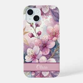 Custom Elegant Watercolor Cherry Blossom Sakura iPhone 15ケース