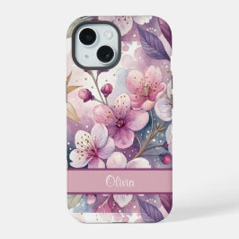 Custom Elegant Watercolor Cherry Blossom Sakura iPhone 15ケース