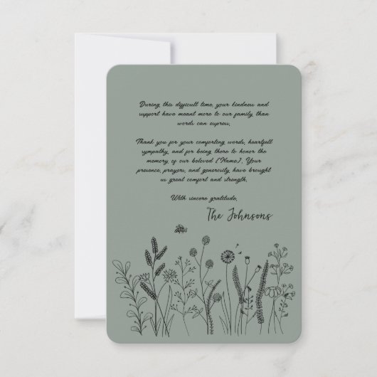 Custom Elegant Wildflower Funeral Thank You Card サンキューカード (正面)