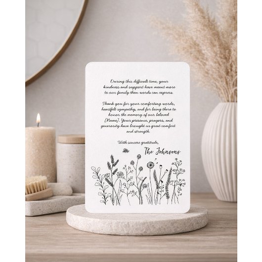 Custom Elegant Wildflower Funeral Thank You Card サンキューカード