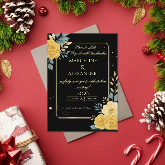 Custom Emerald & Ivory Botanical Invitation アクリル招待状 (インサイチュ (クリスマス))