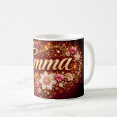 Custom Emma Gold Pink Hearts Romantic Coffee Gift コーヒーマグカップ (正面右)