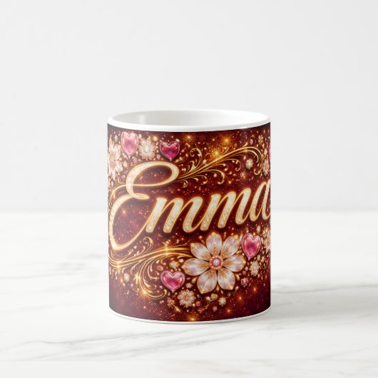 Custom Emma Gold Pink Hearts Romantic Coffee Gift コーヒーマグカップ (中央)