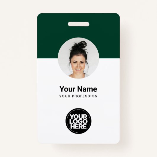 Custom Employee Modern ID Card Dark Green QR Badge バッジ (正面)