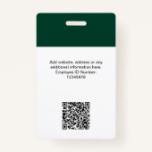 Custom Employee Modern ID Card Dark Green QR Badge バッジ (裏面)