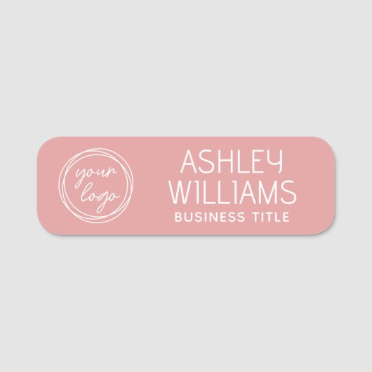 Custom Employee Name Logo Business Modern Pink 名札 (正面)