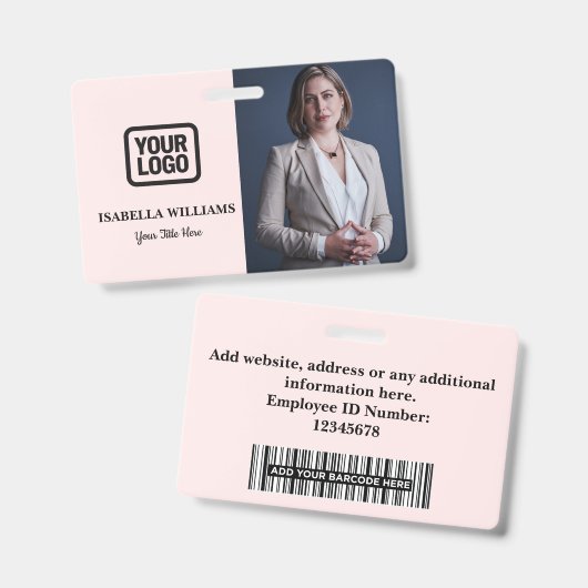 Custom Employee Photo, Bar Code, Logo, Name Badge バッジ (正面&裏面)