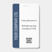 Custom Employee Photo, Bar Code, Logo, Name Blue バッジ (裏面)