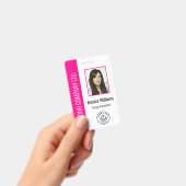 Custom Employee Photo Bar Code Logo Name Hot Pink バッジ (手持ち)