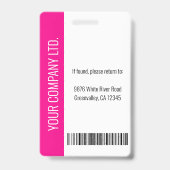 Custom Employee Photo Bar Code Logo Name Hot Pink バッジ (裏面)