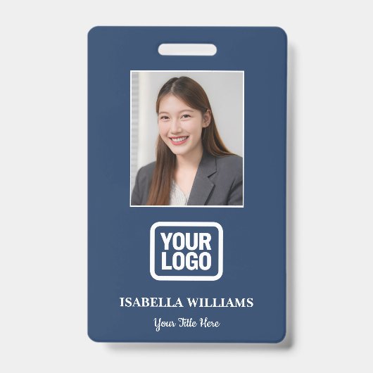 Custom Employee Photo, Barcode, Logo, Name Badge バッジ (正面)