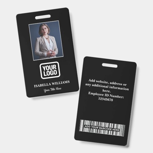 Custom Employee Photo, Barcode, Logo, Name Badge バッジ (正面＆裏面)