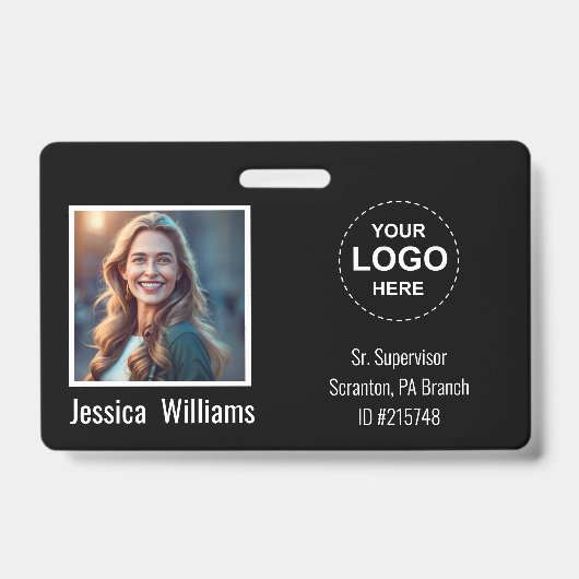 Custom Employee Photo ID Badge with Logo & Barcode バッジ (正面)