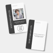 Custom Employee Photo, Logo, Name, Black   バッジ (正面＆裏面)